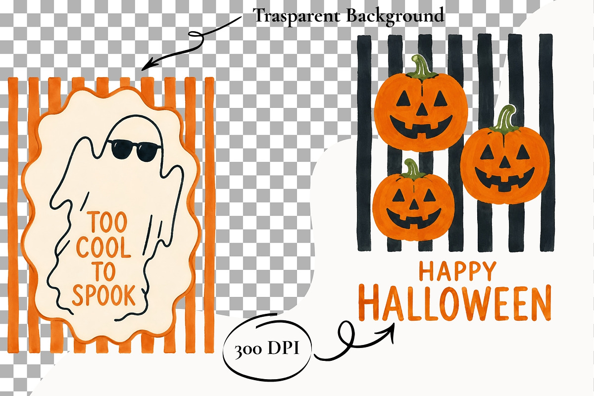 Retro Halloween Clipart Spooky Print, a Seasonal Illustration by SugarCloudStudioArt (Photo 2 of 5)