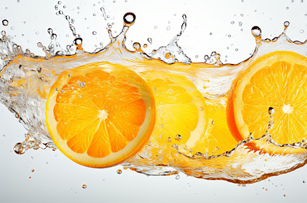 Fresh fruit floating orange juice or, a Food & Drink Photo by Pixeness