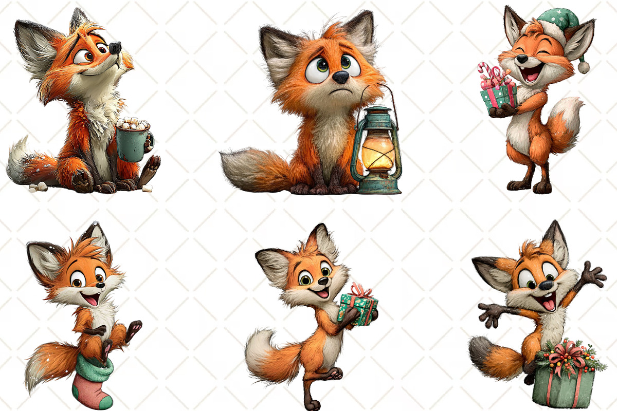 Quirky Christmas Fox Clipart, an Illustration by Black Bird Studio (Photo 6 of 6)
