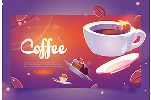 Coffee Cartoon Landing Page White