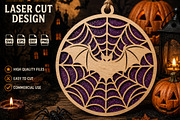 Halloween Bat Spider Web Laser Cut, an Object Graphic by Layerology (Thumbnail 1 of 3)