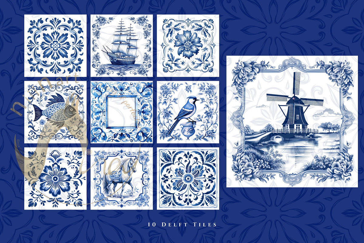 Transparent Dutch Blue Tiles Bundle, a Graphic by NiiiNArt