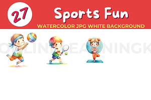 27 Sports Fun watercolor JPG white b, a Sport Illustration by John_Walker