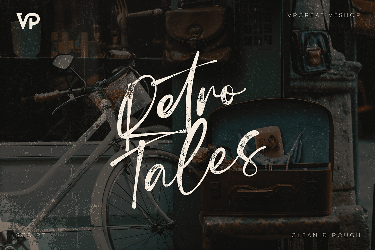 Retro Tales - clean and rough fonts, a Script Font by VP Fonts (Photo 1 of 10)