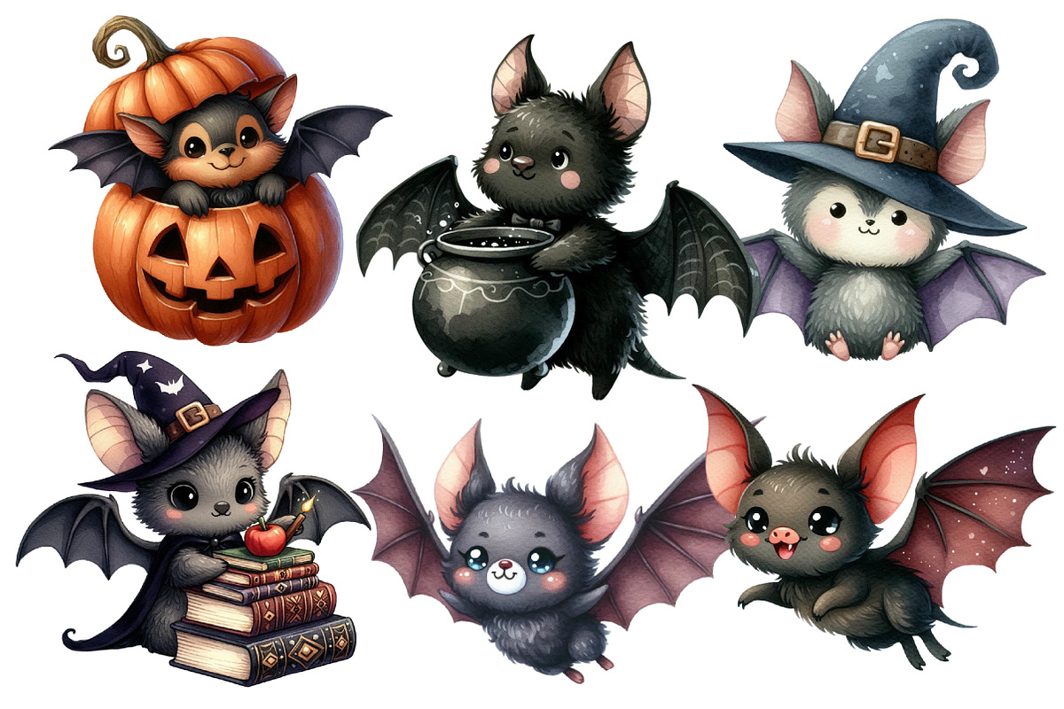 Funny Halloween Bats Clipart Bundle, an Illustration by Designworld (Photo 2 of 6)