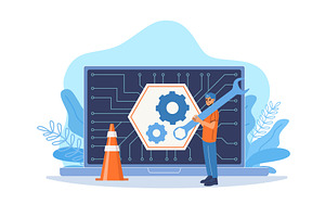 Troubleshooting problems in computer, a Technology Illustration by YummyBuum