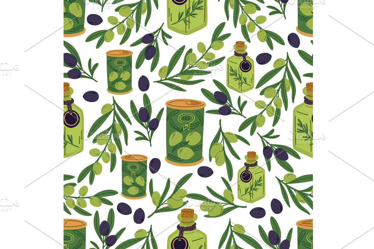 Olive oil in glass bottles and metal, a Food Illustration by Vectorbuum