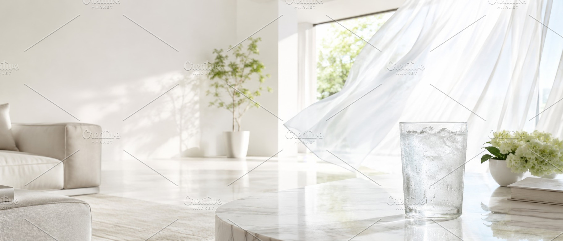 Glass of ice water on marble table i, a Photo by Dvoevnore photos