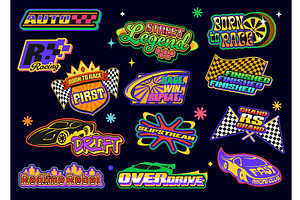 Y2k retro racing sport stickers set, a Sport Illustration by Vector Tradition