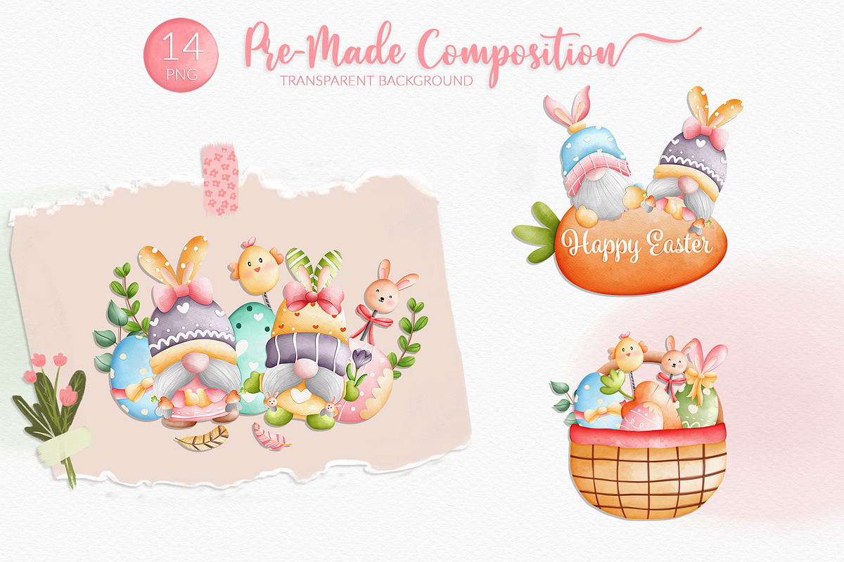 Watercolor Easter Bunny Gnome Bundle, a Decorative Illustration by Apixsala (Photo 4 of 7)