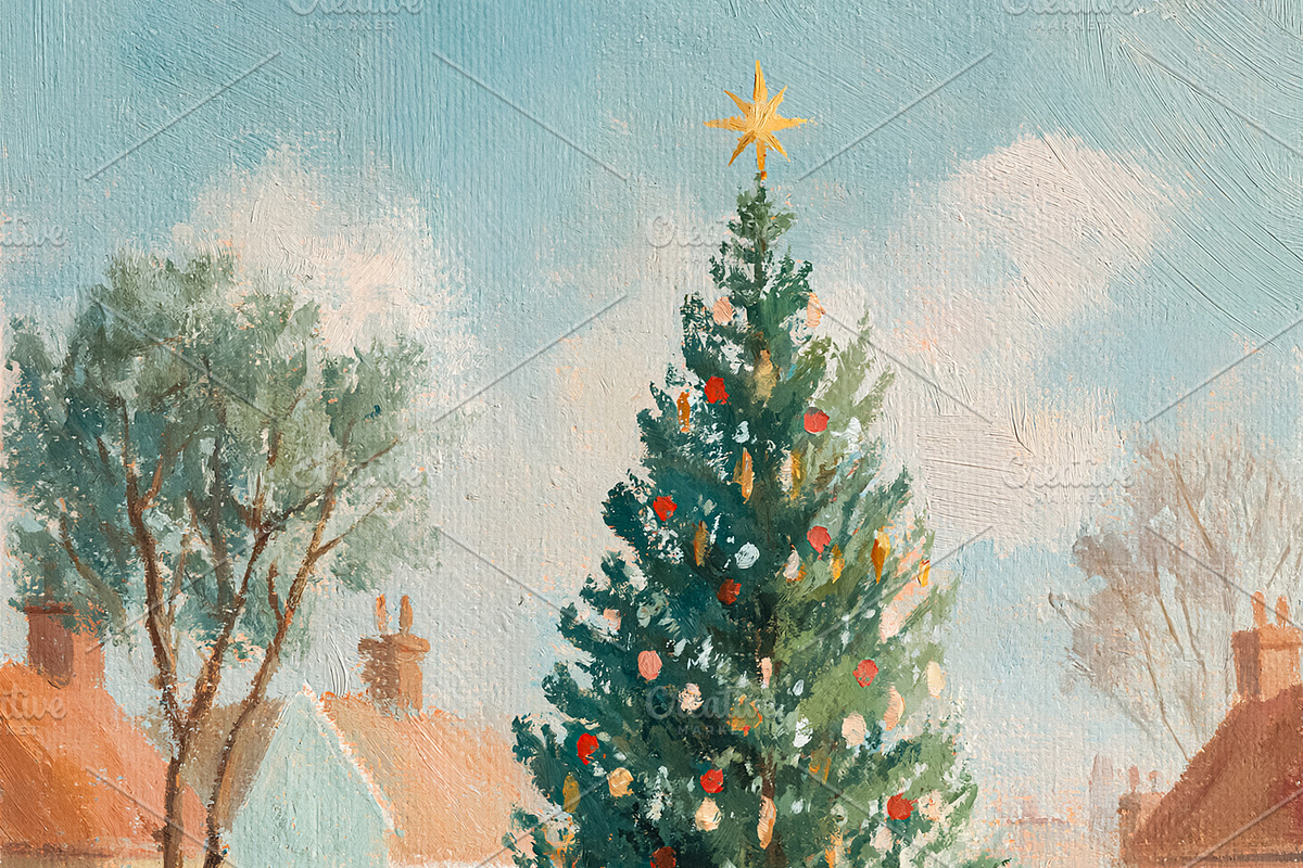 Winter village scene celebrating Christmas with children gathering around a dec, an Illustration by Studio ANNA (Photo 2 of 2)