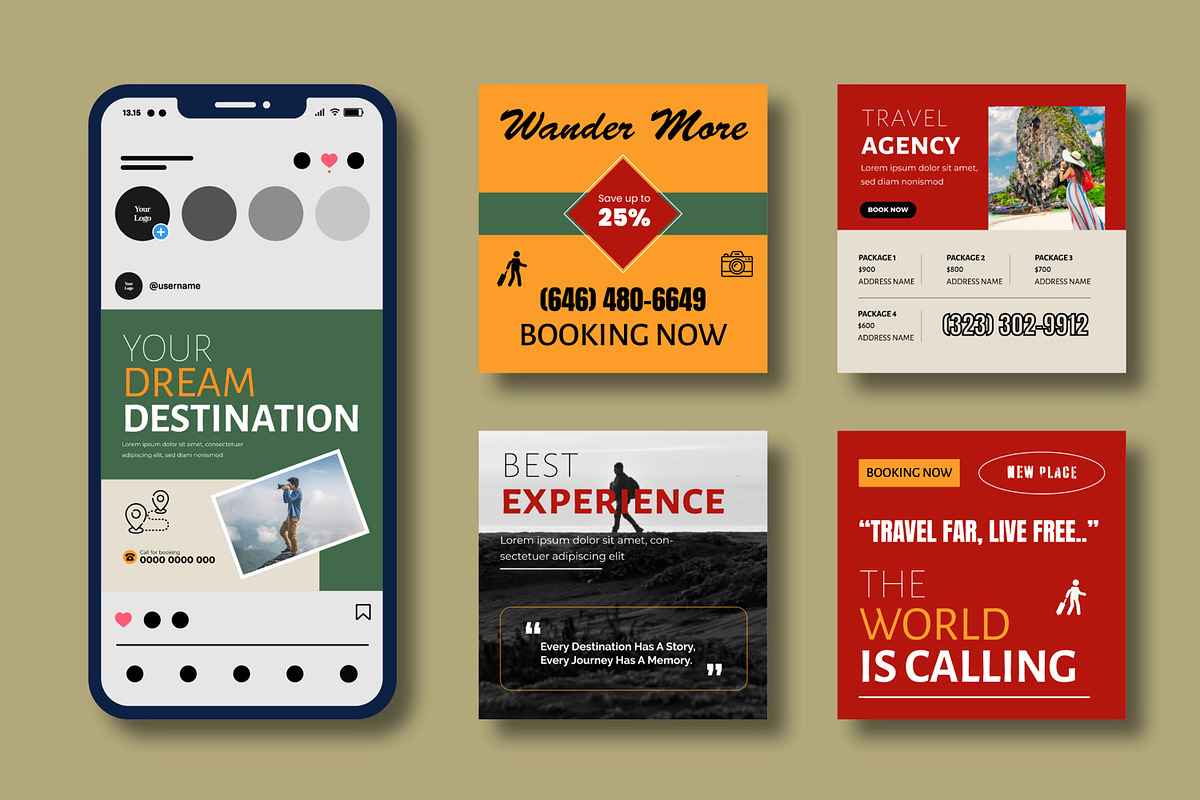 Travel Agency Social Media Post Set, a Social Media Template by MightyDesign (Photo 2 of 8)