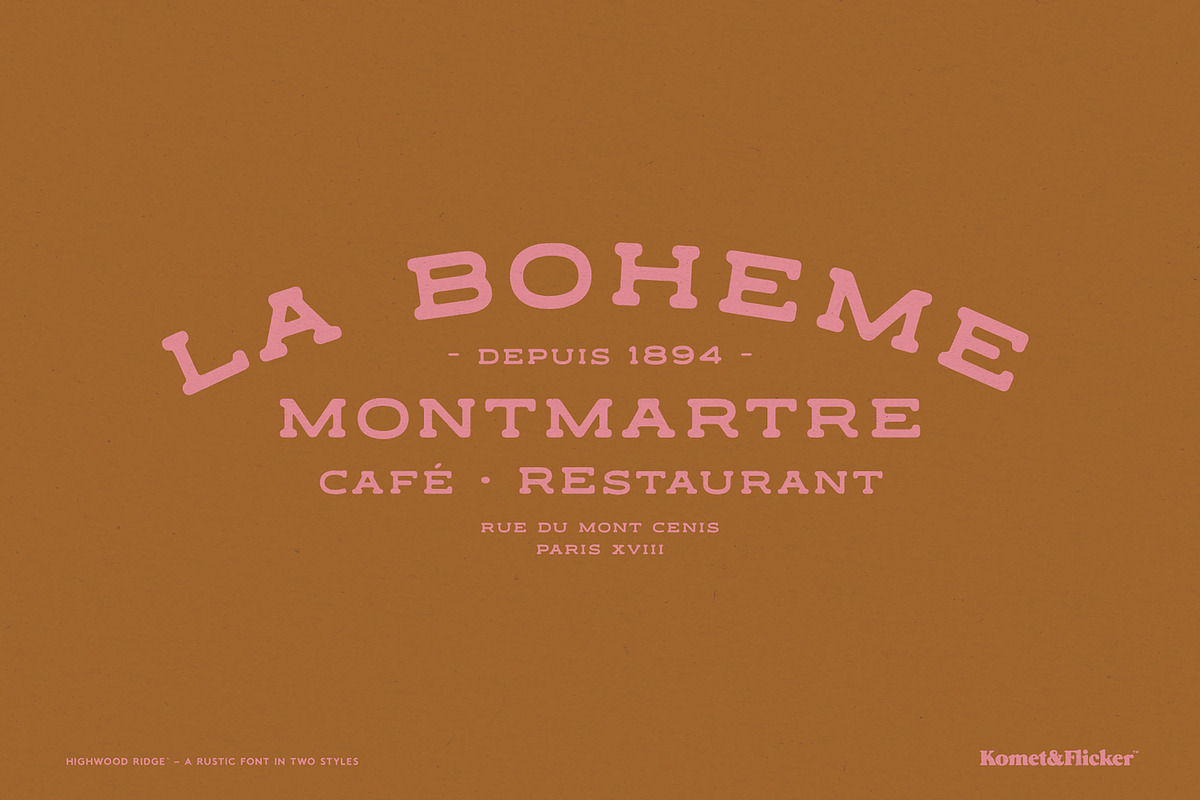 Highwood Ridge - A Rustic Font, a Serif Font by Komet & Flicker (Photo 10 of 15)