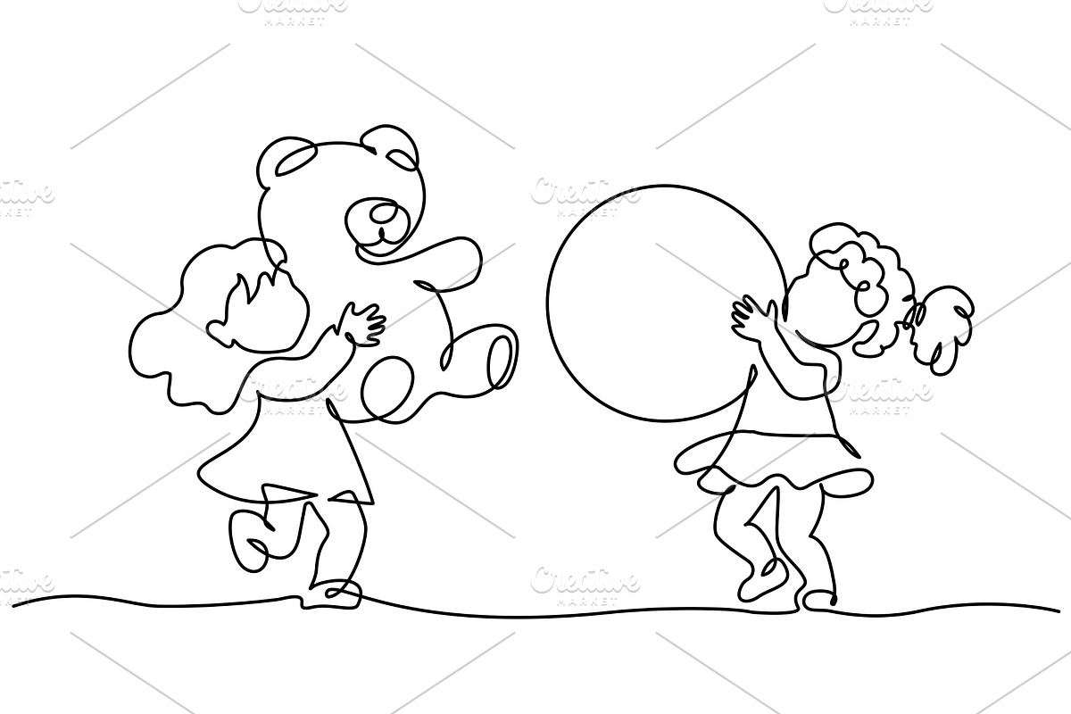 Two Little girls play with their, an Education Illustration by Valenty