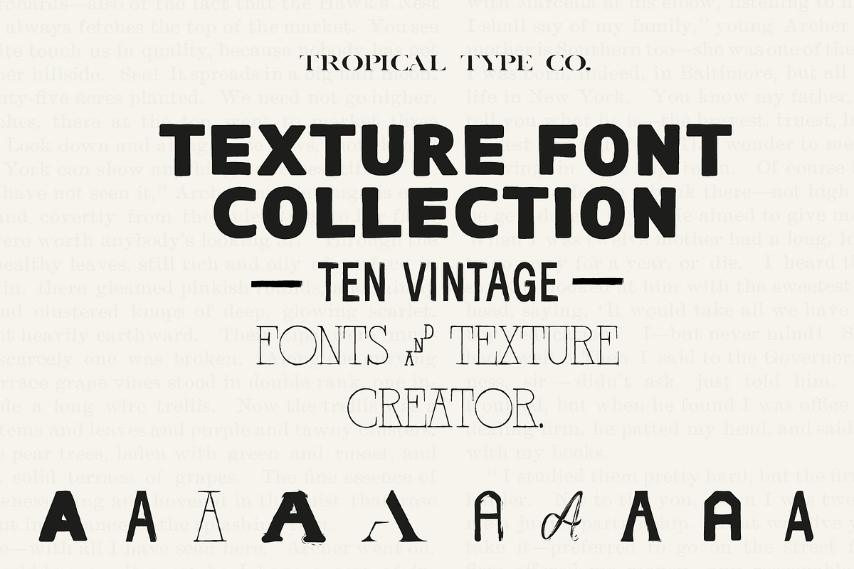 TEXTURE FONT COLLECTION (10 fonts), a Serif Font by Tropical Type (Photo 1 of 11)