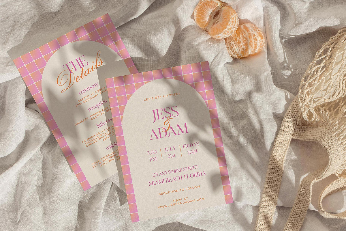 Checkered Wedding Invite Template, an Invitation Template by Indigo Rain Creative (Photo 3 of 7)