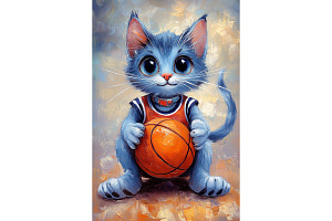 Basketball Russian Blue Cat Artwork