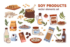 Soy products, healthy vegan food set, a Food Illustration by Good Studio