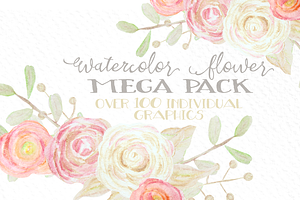 Watercolor Flowers Mega Pack