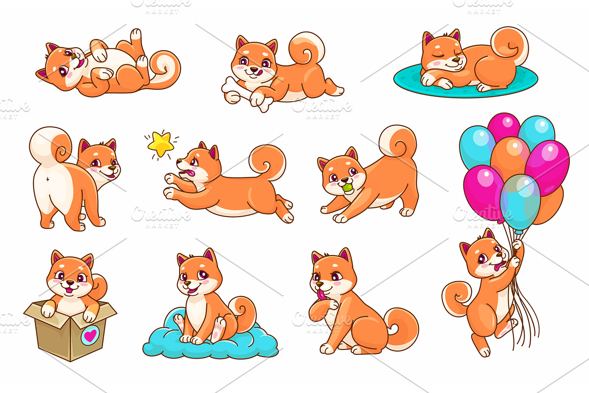 Cartoon Shiba Inu dogs, an Animal Illustration by Vector Tradition