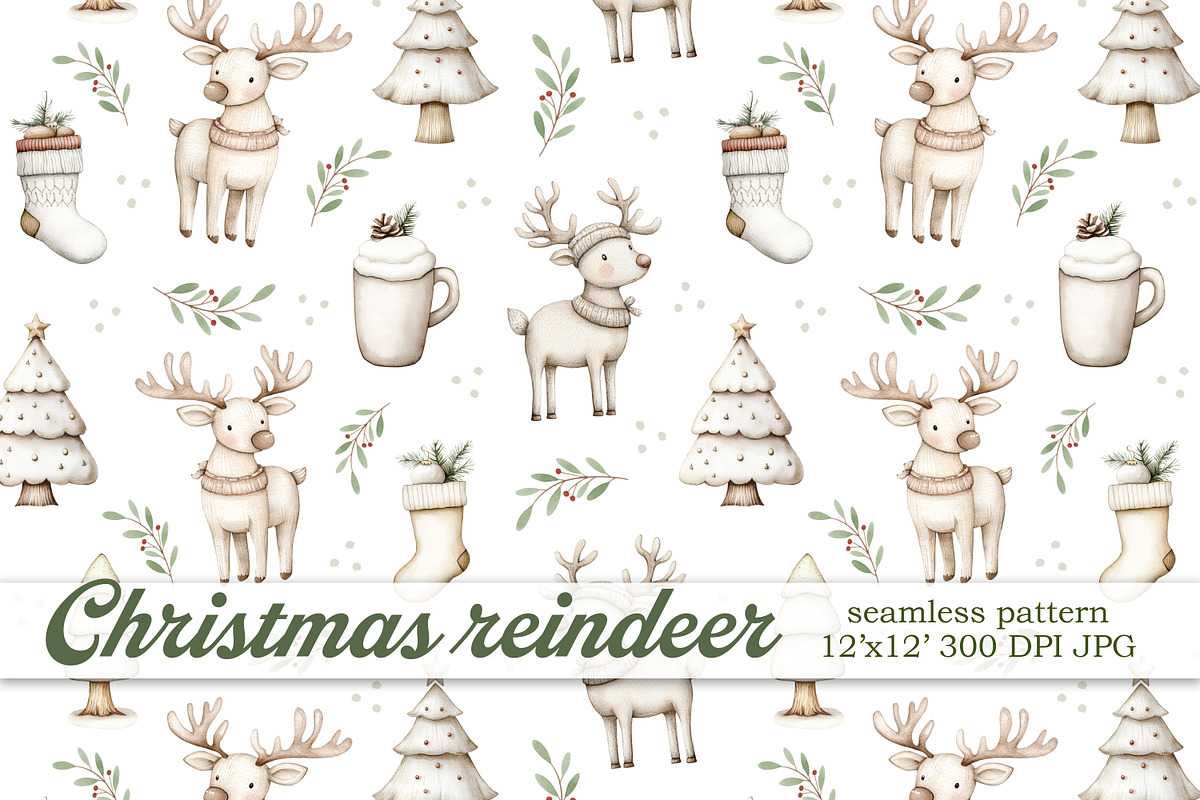 Christmas Reindeer seamless pattern, a Pattern Graphic by Kreeya Art Shop (Photo 1 of 15)