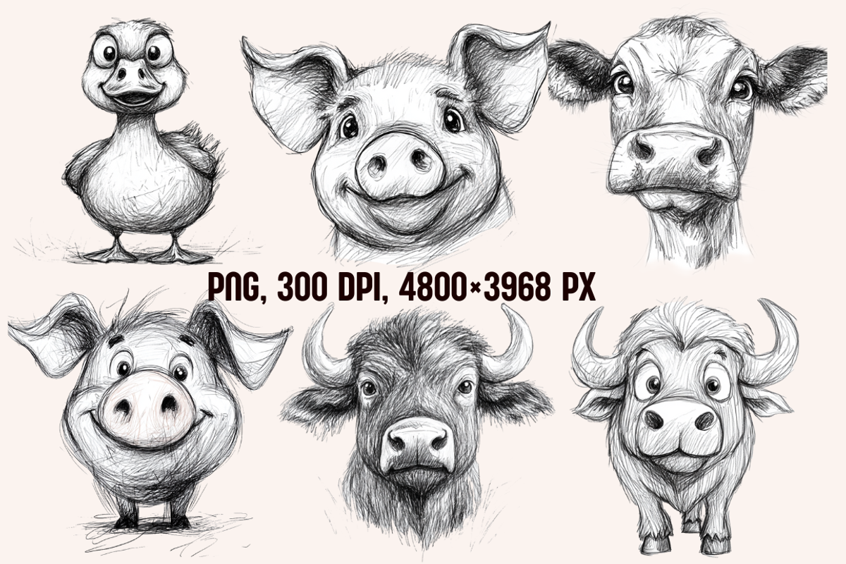 Farm Animals Pencil Sketches, an Animal Illustration by PrintHaven Designs (Photo 4 of 10)