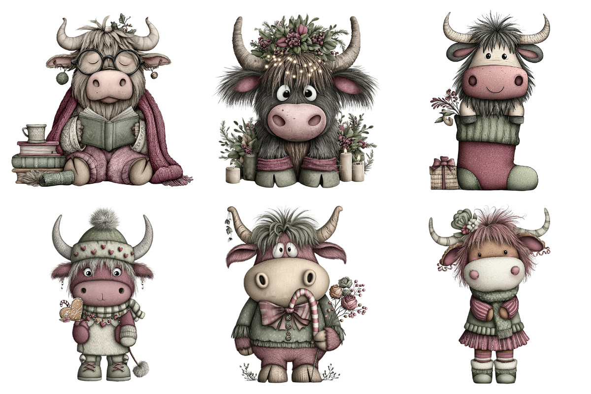 Christmas Highland Cow Clipart, an Illustration by Daily.Designs (Photo 3 of 3)