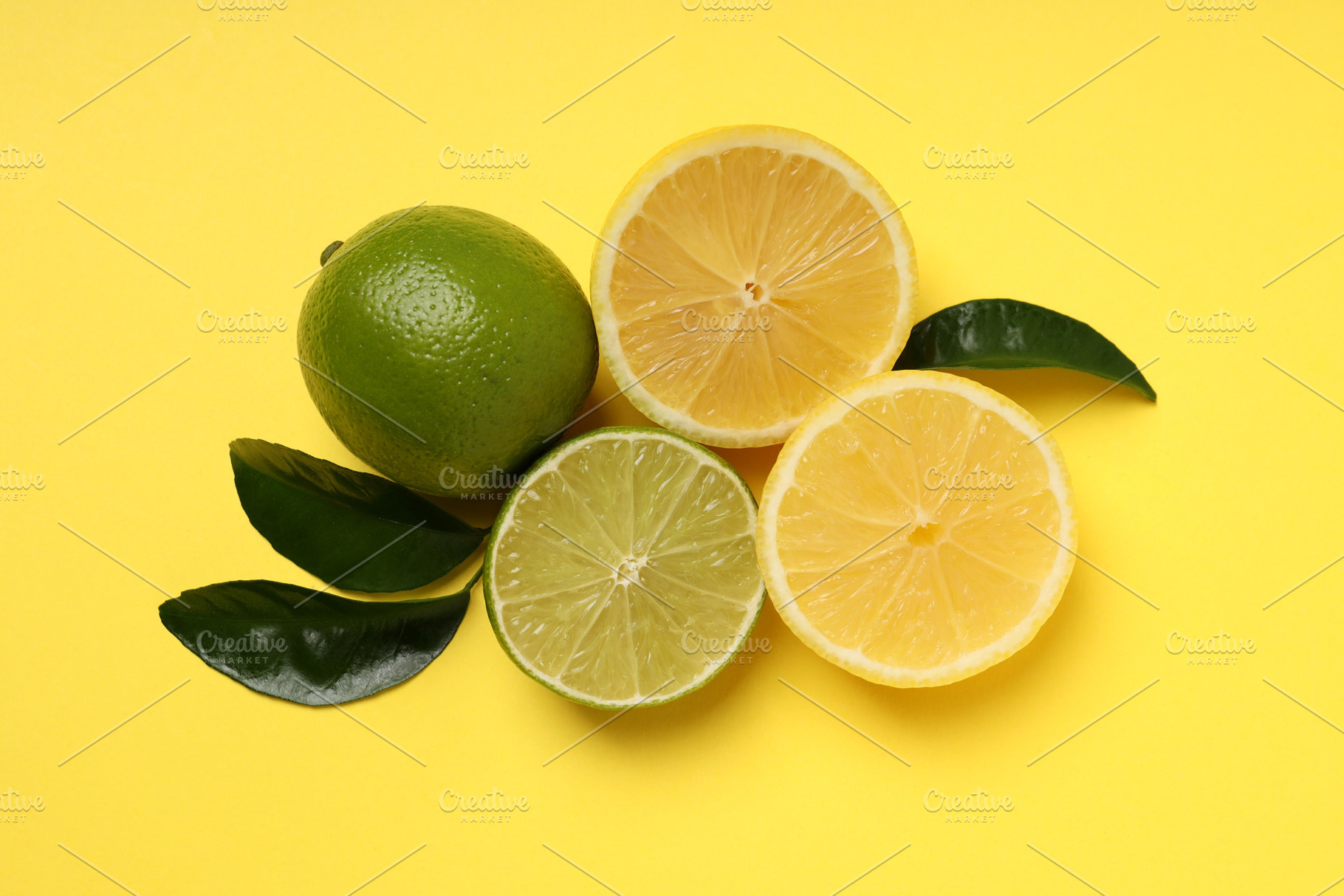 Concept of tasty food with citrus fruits on yellow background, a Food & Drink Photo by AtlasStudio PRO