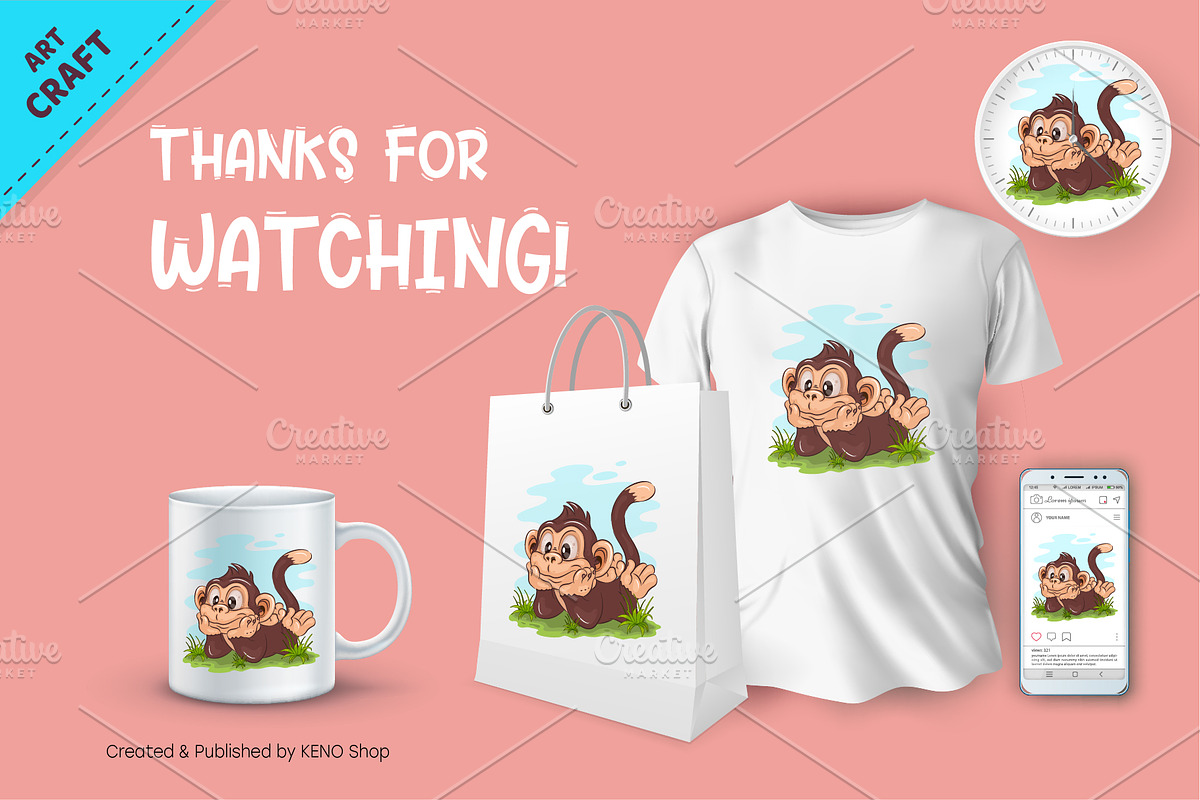 Cartoon Monkey Resting. Crafting, an Animal Illustration by KENO Mascots (Photo 3 of 3)