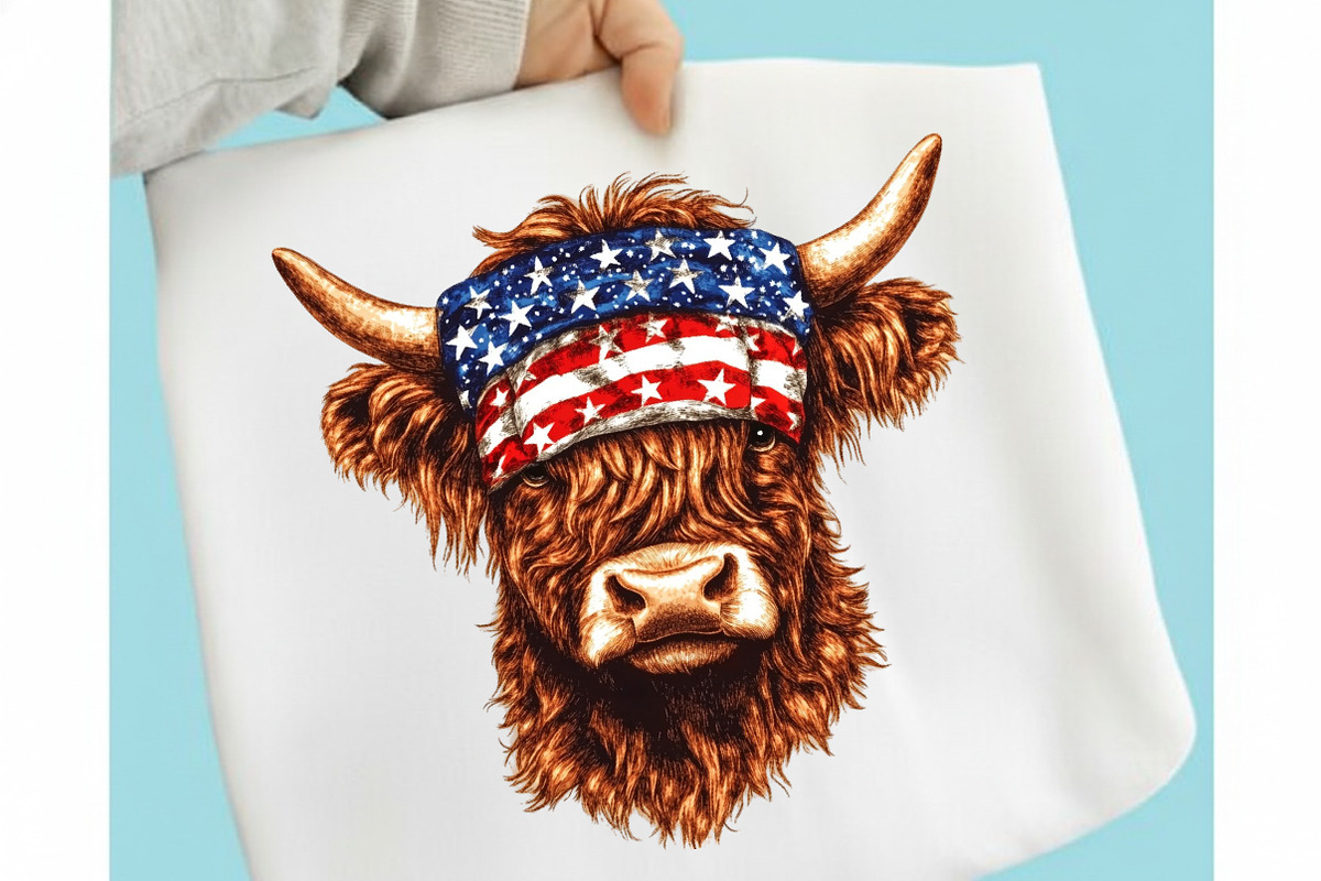 Patriotic Highland Cow Clipart PNG, an Illustration by designcity5 (Photo 5 of 5)