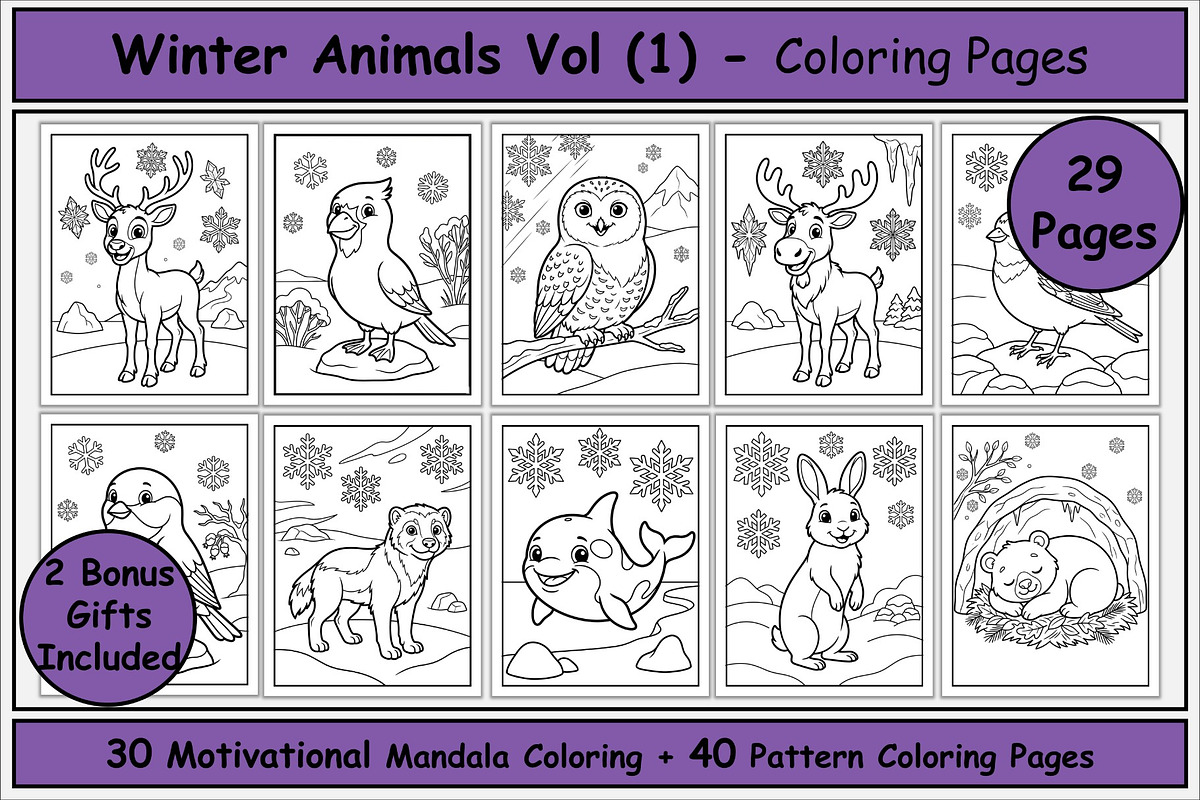 Winter Animals Coloring Pages, an Animal Illustration by Lamia Emad (Photo 1 of 5)