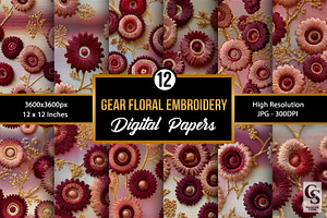 Gear Floral Embroidery Pattern, a Pattern Graphic by Creative Store