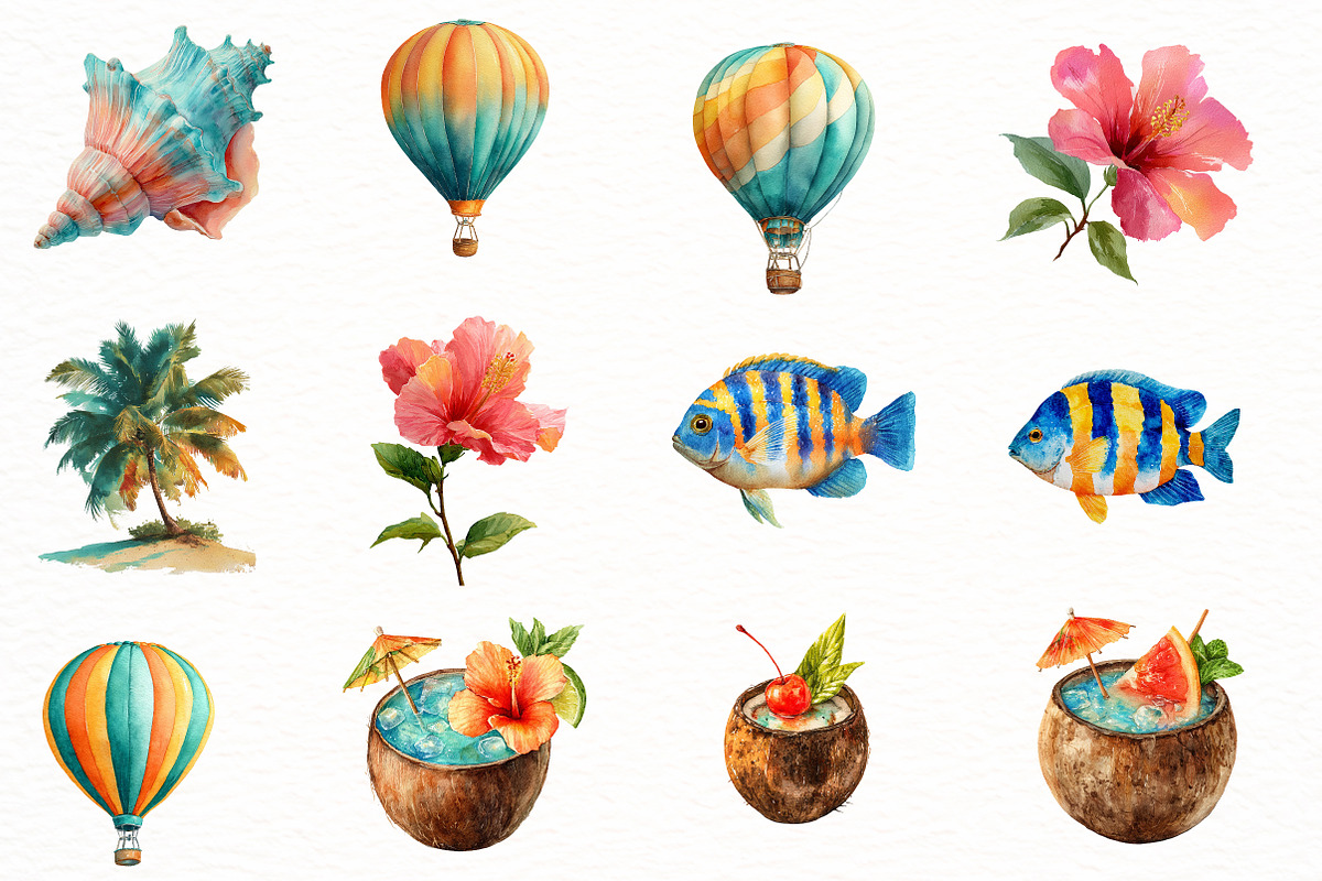 Watercolor tropical Summer clipart, an Illustration by Designworld (Photo 4 of 8)