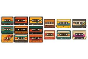 Colorful vintage cassette tapes, an Illustration by ZinetroN