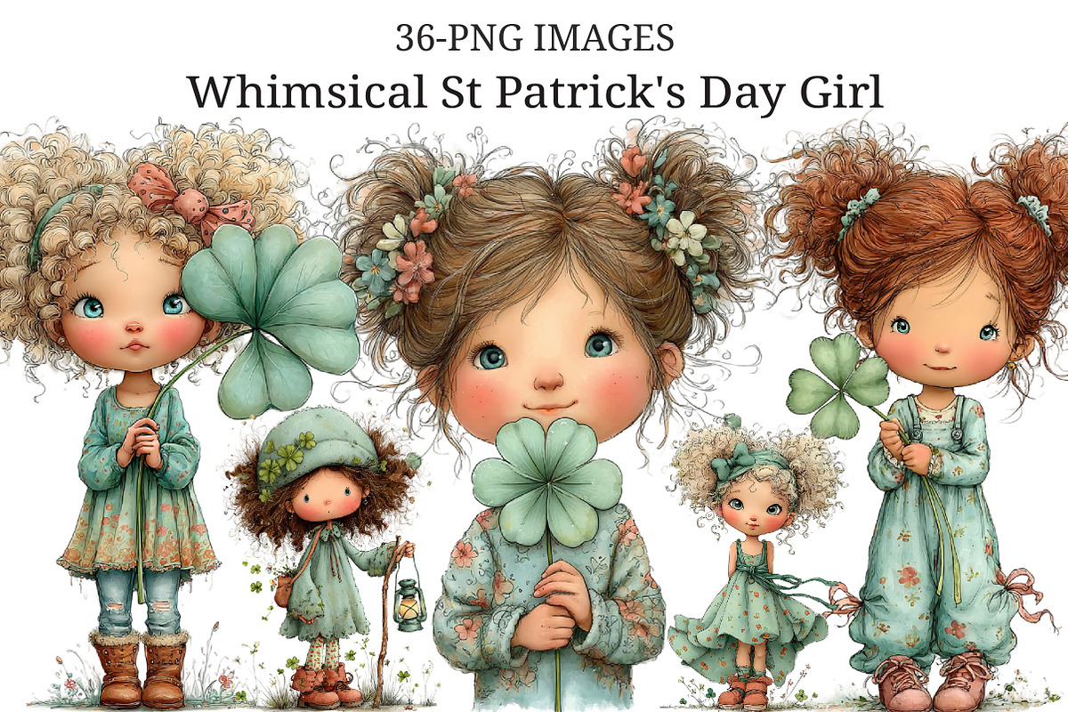 Whimsical St Patrick's Day Girl Clip, an Illustration by Craft Nest (Photo 1 of 11)