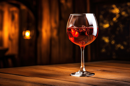 Alcohol cocktail in wineglass on bar table, a Food & Drink Photo by AlyaAnd