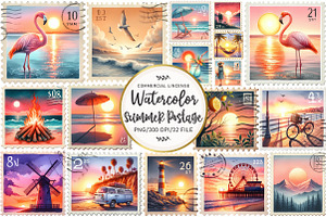 Summer Postage Stamp Clipart, an Illustration by OK Design