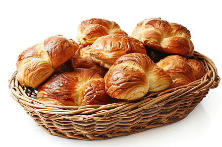 Freshly different baked buns in basket isolated on white backgro, a Food & Drink Photo by AlyaAnd