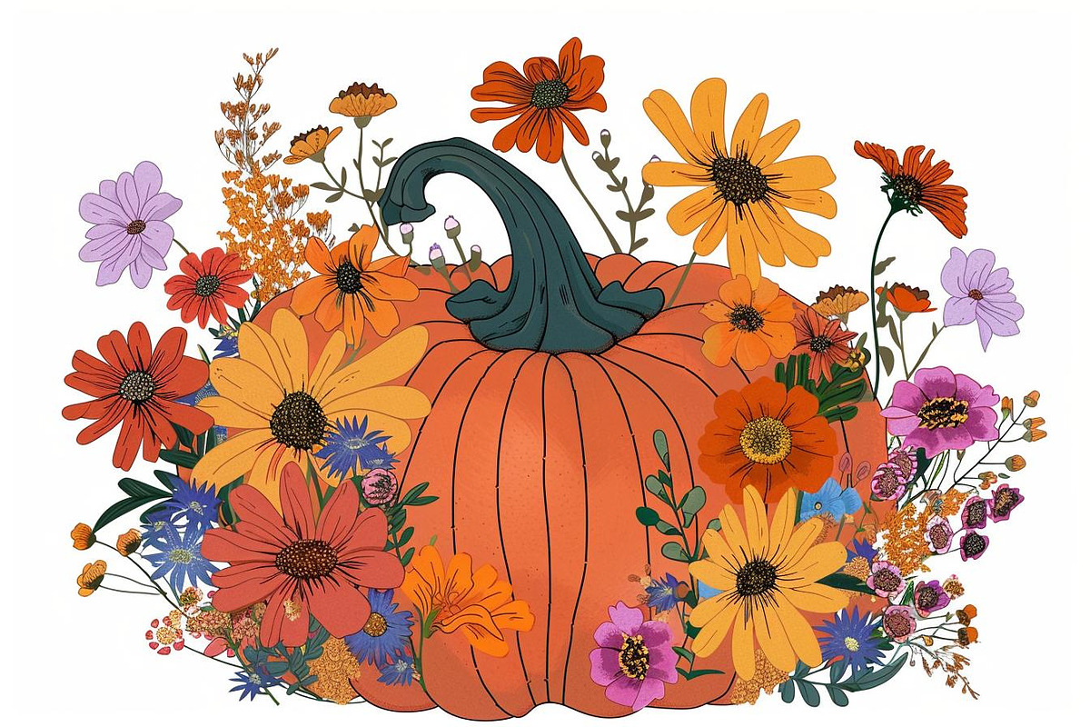 Autumn Pumpkin Floral Clipart, an Illustration by Designs_River (Photo 10 of 10)
