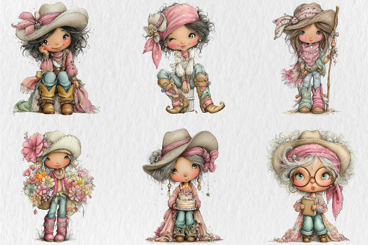 Whimsical Western Cowgirl Clipart, a Seasonal Illustration by Rose Art (Photo 4 of 6)