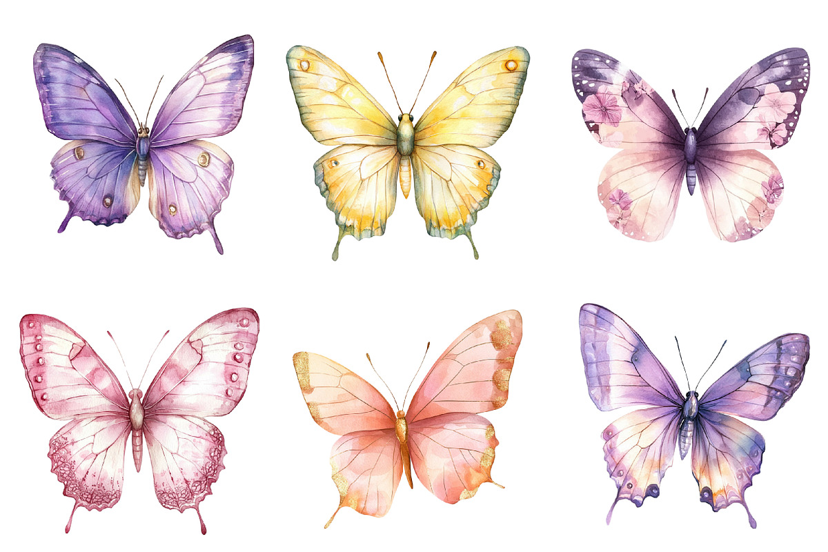 Soft Girly Butterfly Clipart Bundle, an Illustration by SinaCreation (Photo 3 of 5)