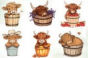 Cute Highland Cow in a Bucket Clipar, an Illustration by CreationArt (Thumbnail 2 of 7)