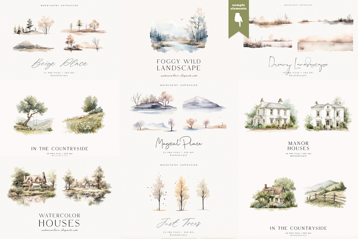 Watercolor Landscapes Bundle, a Decorative Illustration by PeDe Designs (Photo 10 of 14)