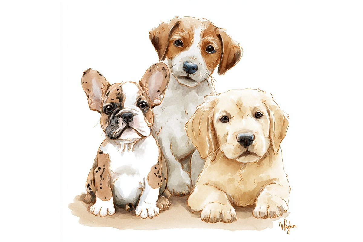 Prompt Watercolor Cute Dog Clipart, a Decorative Illustration by Creative design (Photo 5 of 7)