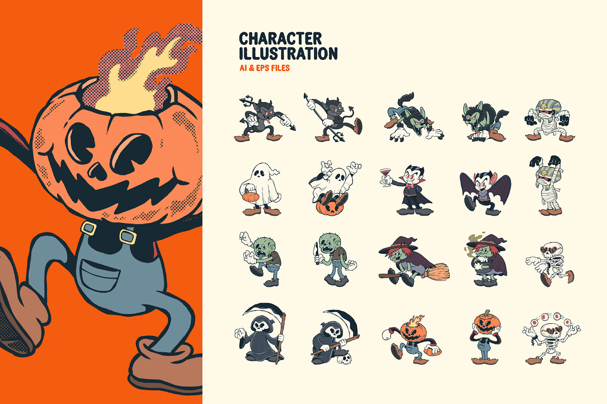 Spooky Friendz - Retro Halloween, a Seasonal Illustration by Ludere Studios (Photo 2 of 11)