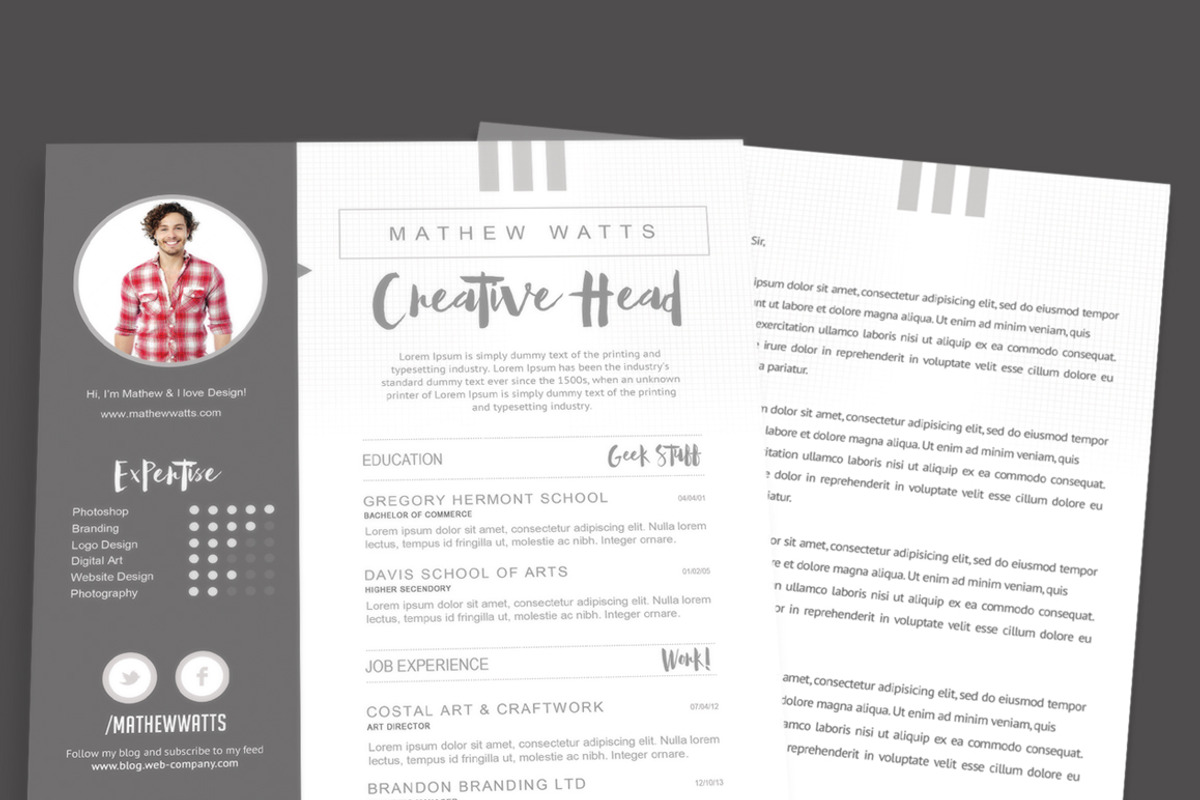 Sharp & Clean Resume for Photoshop, a Resume Template by PremadePixels.com