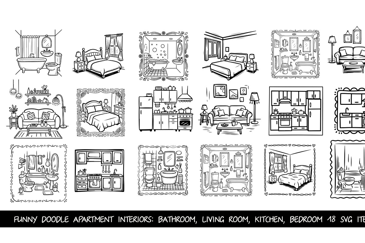 Funny doodle apartment interiors svg, an Object Graphic by SketchArtStudio (Photo 1 of 3)