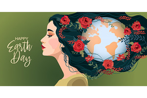 Mother Earth day illustration. Woman, a Seasonal Illustration by Valenty
