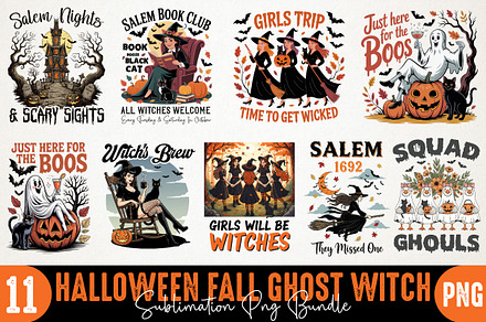 Halloween Fall Ghost Witch Bundle Pn, an Illustration by RobertsArt