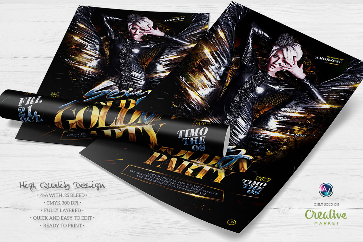 Sexy Golden Party Flyer Template, a Flyer Template by Amorjesu.com (Photo 2 of 4)